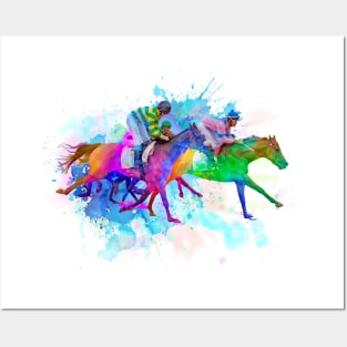 Watercolor Horseback Racers Posters and Art